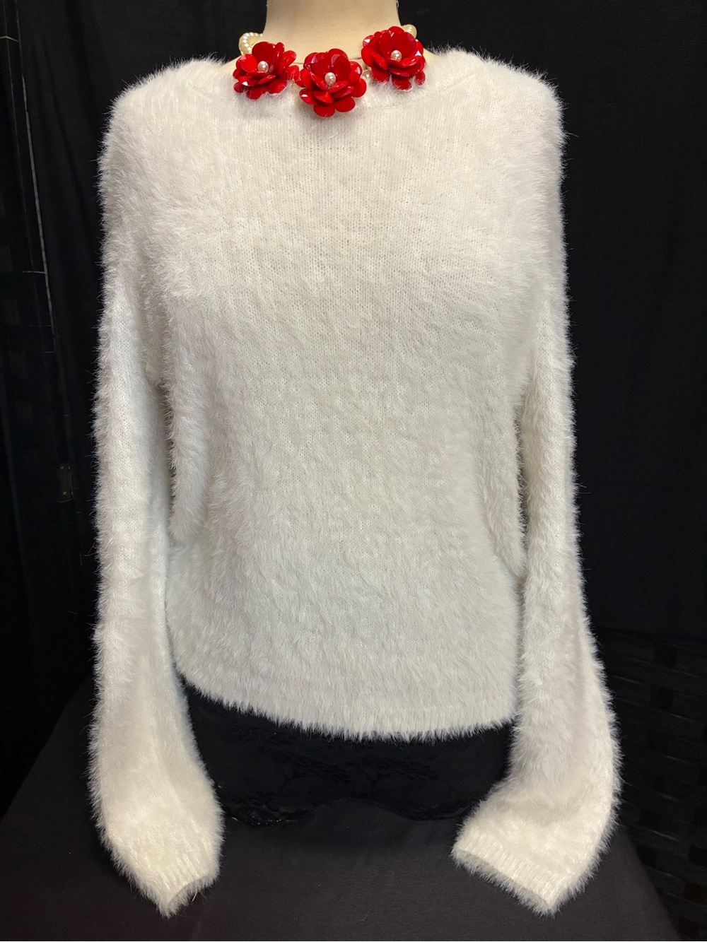 Dynamite Ivory Fuzzy Knit Sweater